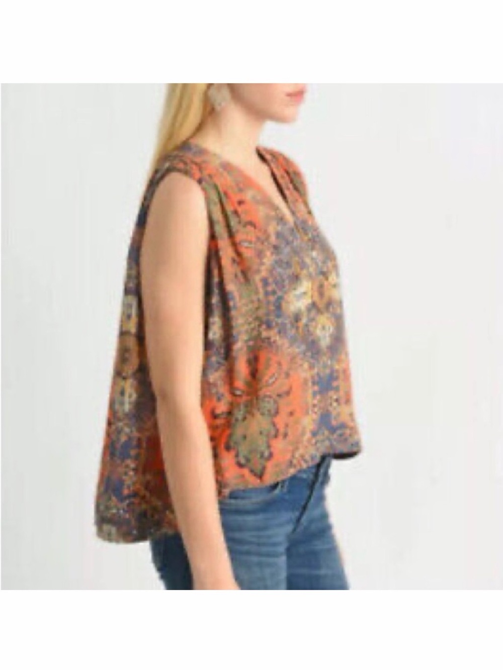 Free people Sleeveless Orange Paisley V-Neck Women's Top